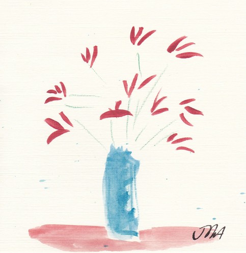 delicate red flowers blue vase